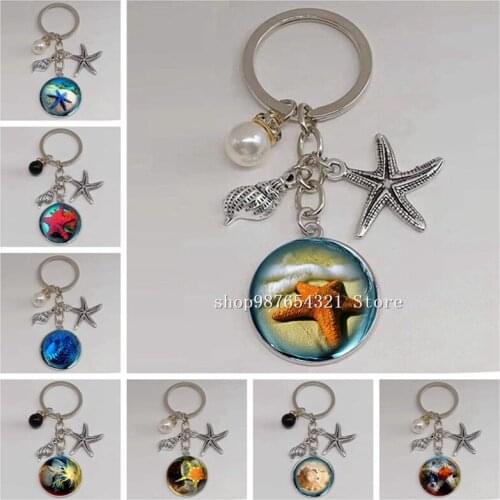 New "Ocean Dream" keychain starfish crystal glass pendant pendant keychain car bag keychain student schoolbag pendant jewelry