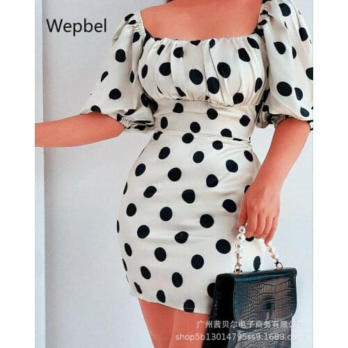 Wepbel Polka Dot Sheath Dresses Slim Fit U-Collar Sexy Dress Square Collar White High Waist Bodycon Casual Ladies Streetwear