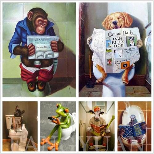 Full Square Round Diamond Painting Animal Toilet Home Decoration Embroidery Mosaic Cross Stitch Kits Handmade Wall Art Pictures