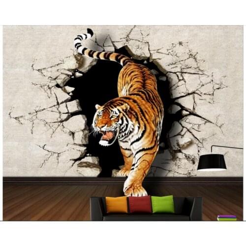Custom photo designs 3d room wallpaper mural Non-woven The tigers to break the background wall painting wallpape for walls 3 d