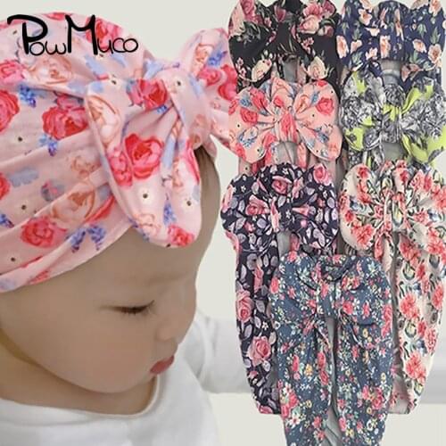 Powmuco 19*17 CM Vintage Print Polyseter Cotton Children Indian Hat Fashion Flower Pattern Bowknot Infant Cap Baby Bows Headwear