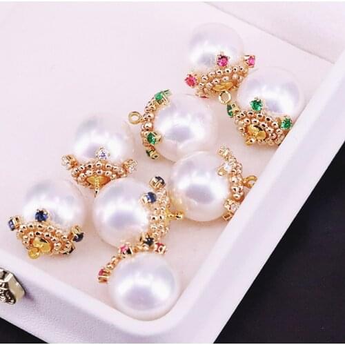 10Pcs Nature Shell pearl with cz metal Cap charm pendant beads, jewelry findings