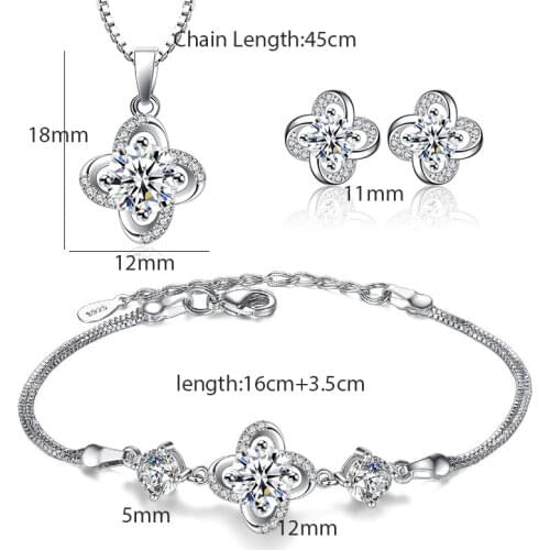 Luxury 925 Sterling Silver Wedding Necklace Bracelet Earring Sets Forever Love Twist Flower Zircon Bridal Jewelry Sets