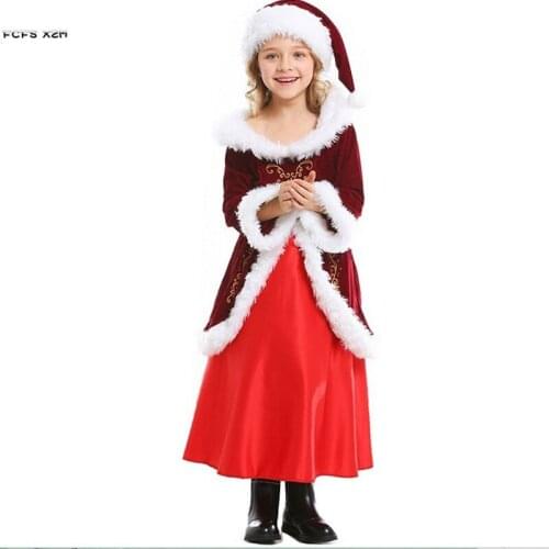 S-XL Girls Halloween Santa Claus Costumes For Kids Children Christmas Cosplay Carnival Purim Stage play Masquerade party dress