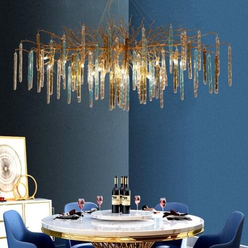 Light luxury rectangular hotel lobby chandelier personality creative bar table crystal lamp villa living room branch chandelier