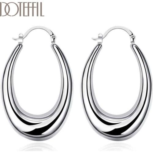 DOTEFFIL 925 Sterling Silver U-Shaped Round Hoop Earrings Women Party Gift Fashion Charm Wedding Engagement Jewelry