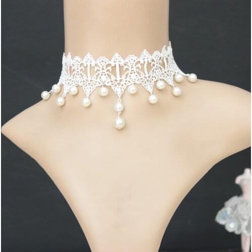 Gothic fairy pure beauty pearl white lace bridal gown necklace false collar necklaces accessories wholesale