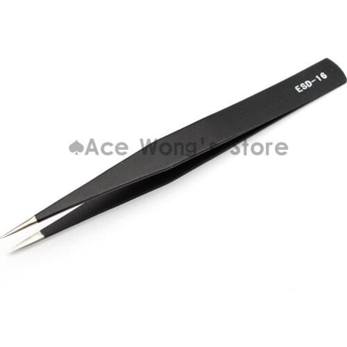 1pcs Precision ESD-16 Tweezers, stainless steel anti-static tweezers Repair Tool Soldering Station Welding Assist