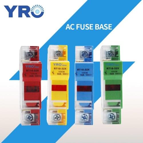 1PC RT18-32X AC 1P 10x38mm customized color transparent copper fuse holder rail mounting fuse holder base 690V 32A