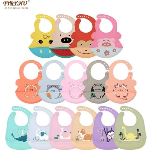 1Pc Baby Feeding Silicone Bib Cartoon Print Adjustable Waterproof And Antifouling Food Grade Silicone Saliva Towel Burp Cloth