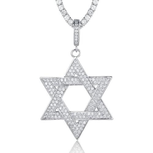 100% Micro Zircon Hip Hop Shining David Star Pendant Necklace For Men Jewelry Party CZ Rapper Jewelry Dropshipping