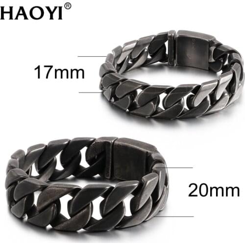 17/20MM Wide Vintage Cuba Big Bracelet Men Cool Punk Stainless Steel Jewelry Fashion Mens Bracelets & Bangles Hand Thick Chain