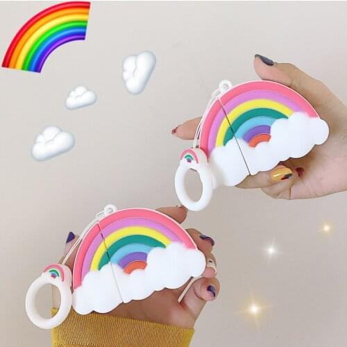 3D Cute Colorful Rainbow Cloud Wireless Earphone Case for Apple Airpods 1 2 Headset Protective Cover Shell Earpods Accessories