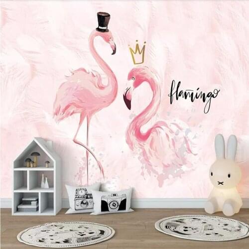 Milofi custom 3D wallpaper mural Nordic pink couple flamingo children room background wall decoration wallpaper mural