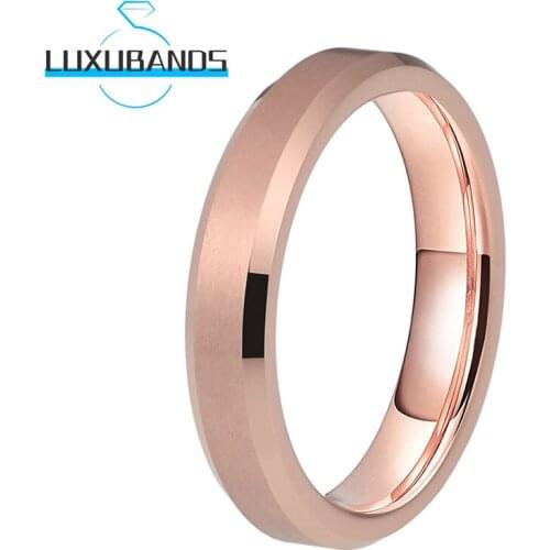 4MM Wemens Rose Gold Wedding Rings Beveled Edges Tungsten Engagement Bands Matte Brushed Finished Comfort Fit