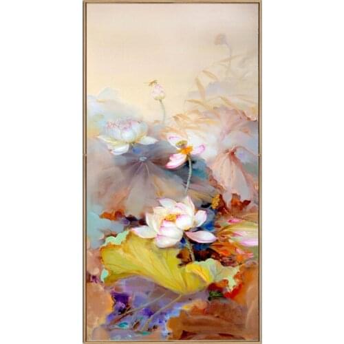 5D Diamond Painting Ink Lotus Full Diamond Round Diamond Concealed Vertical Diamond Cross Stitch Living Room China Style