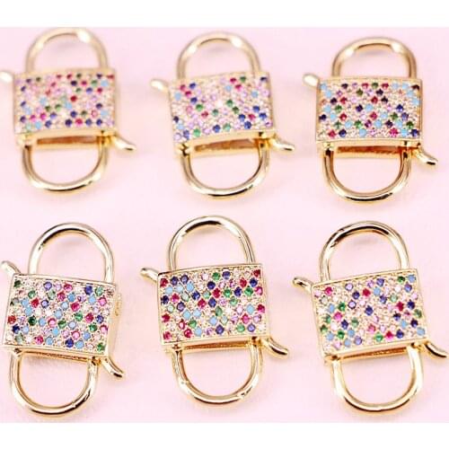 6PCS, Gold Color Rainbow CZ Micro Pave Clasp Necklace Bracelet Component Metal Clasp Lock Jewelry Findings
