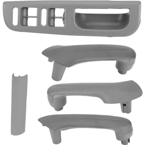 Car Style Master Window Switch Control Panel Trim Bezel + 3 Interior Door Grab Handle Sets for Jetta Golf MK4 1999-2004 Grey