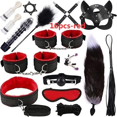 BDSM Couple Sex Toys Bondage Set Sexy Leather Exotic Sex Toys Handcuffs Nipple Clip Whip Metal Butt Plug Female Accessories