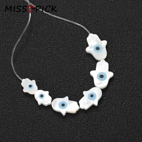 16*12mm/14*10mm/10*8mm 10pcs Palm Shape Shell Beads Evil Eye Natural Shell Beads for DIY Jewelry Making Bracelet Necklace