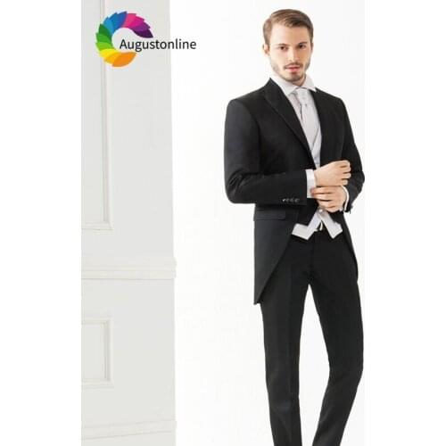Black Men Suits Tailcoat Wedding Suits Evening Party Prom Custom Slim Fit Groom Tailored Tuxedo Best Man Costume Homme 3 Pieces