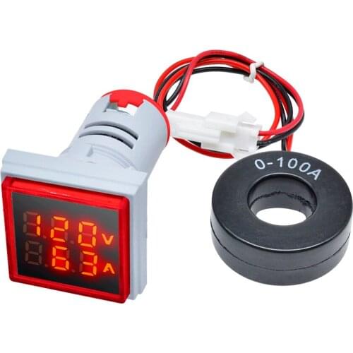 AC 50-500V 0-100A Square LED Digital Voltmeter Ammeter 110V 220V Voltage Current Meter Voltammeter Car Volt Amp Tester Detector