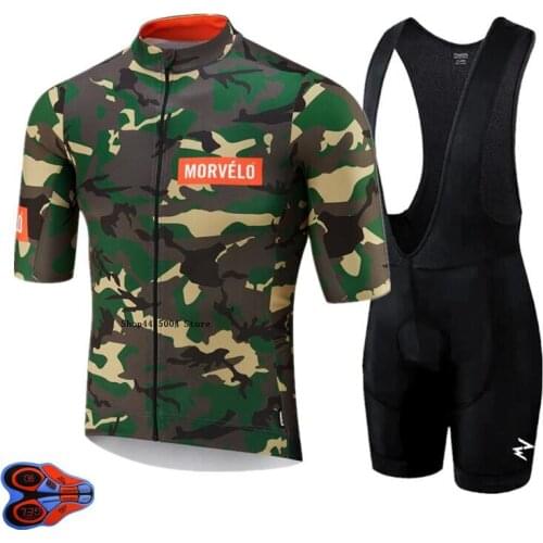 Camouflage Morvelo Summer Cycling Jersey Set Bib Shorts Suit Bike Clothing Bicycle Clothes Wear Maillot Ropa Ciclismo Men Kit