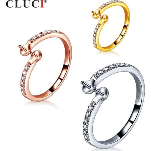 CLUCI Silver 925 Twist Zircon Rings for Women Party Jewelry Adjustable 925 Sterling Silver Pearl Ring Mounting SR2243SB