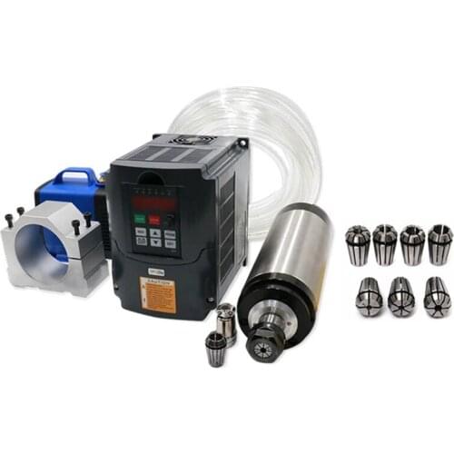 1.5kw/2.2kw water cooled spindle kit +110V/220V Inverter VFD+ER11/ER16+80mm Clamp+Water Pump for cnc wood router