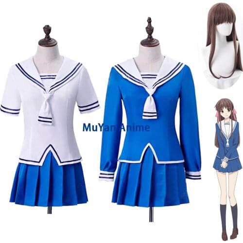 Anime Fruits Basket Cosplay Costume Tohru Honda Cosplay Uniform JK Girl School Uniform Women Sailor Dress Halloween Cosplay Wigs