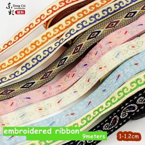 9M/lot 10-12MM Vintage Ethnic Lace Ribbon Boho Lace Trim DIY Crafts decorating Clothes Bag Accessories Embroidered Custom Ribbon