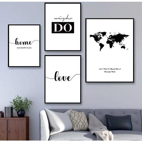 Minimalist Black White Love Quote Canvas Painting Poster Print World Map Art Wall Pictures Living Room Bedroom Home Decor YX161