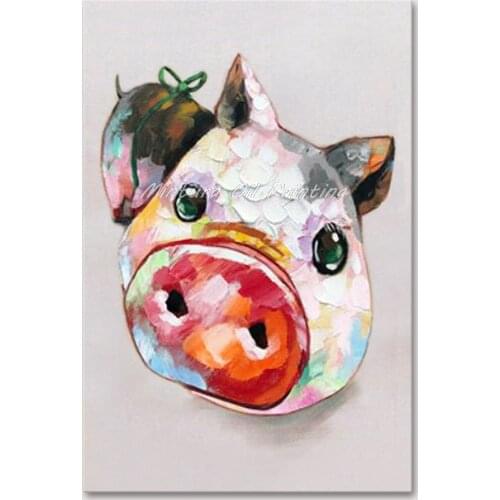 Mintura Hand Painted Oil Paintings on Canva Wall Picture For Living Room A Lovely Little Pig Hotel Decoration Wall Art No Framed