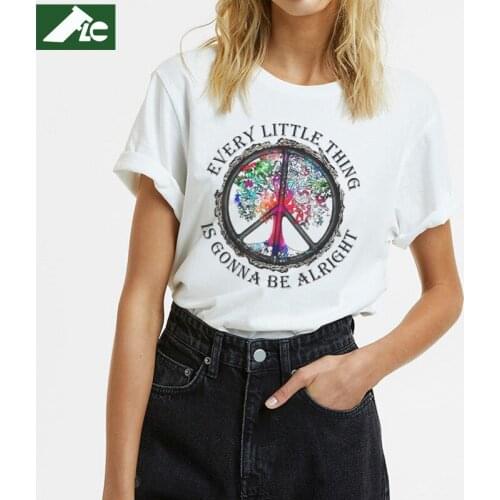 Fashion Yoga Tree Graphic T-Shirt Women Every Little Thing is Gonna Be Alright Harajuku Tee Womens T-Shirt Kpop Unisex Mens Tops
