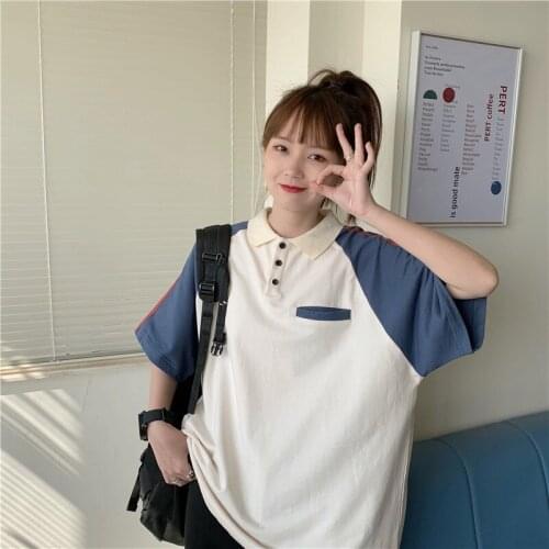 Campus Student Wear Casual Polo T-Shirt Womens Short-Sleeved Tops Kawaii Korean Clothes For Girls All-Match Womens Dress 2021