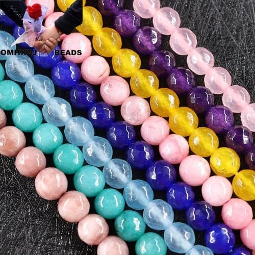 OMH Z98 8mm Polished Jewelry DIY Making Bracelet Necklace Round Sliced White Stone With Color Quartzite Jade Loose Spacer Beads