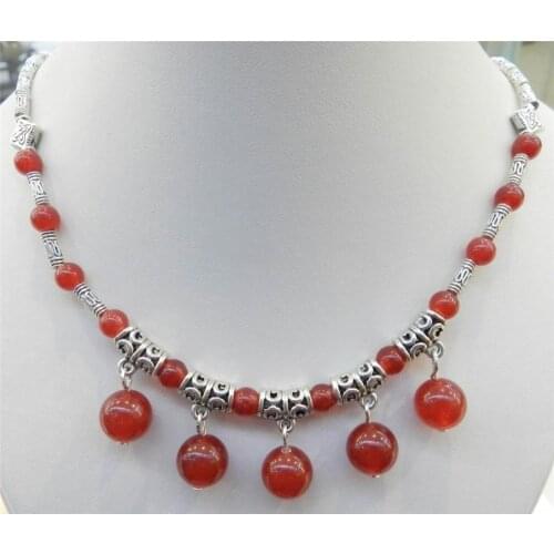 2021 Tibet silvercolor/Red Chalcedony Round Beads Pendant Necklace Girl Fashion Jewelry Rope Chain Necklace Natural Stone 18inch