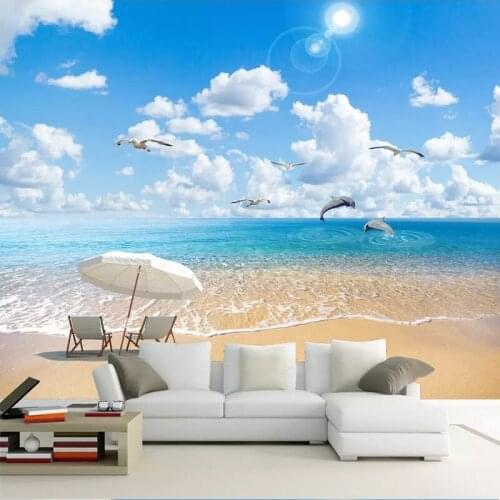Custom Any Size Hawaiian Beach Spray Seascape Photo Mural Wall Cloth Living Room TV Sofa Home Decoration Waterproof 3D Wallpaper