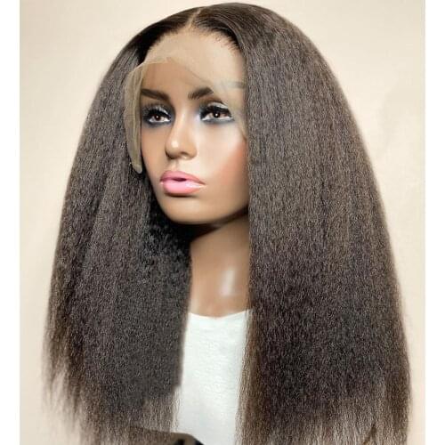 Yaki Straight Natural Black Color Lace Front Synthetic Wig For Black Women With Baby Hair Natural Hairline Cosplay Wigs