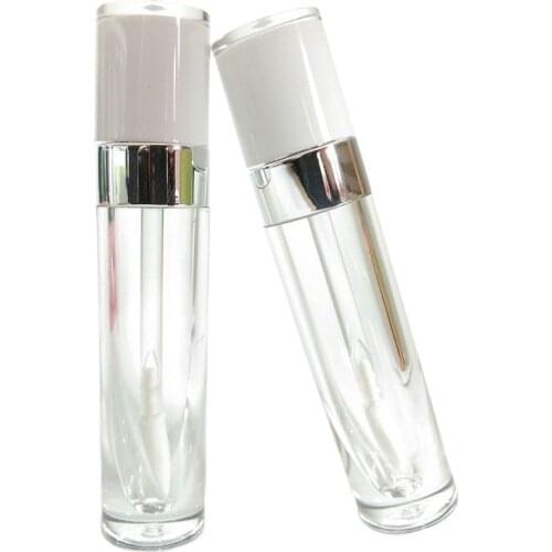 Empty Round Lip Gloss Tube White Cap Clear Bottle Plastic Cosmetic Packaging Containers 6.5ml Lip Gloss Wand Tubes 30pieces