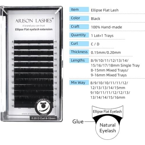 Arison Factory Price Ellipse Flat Eyelash Extensions Fast Shipping Flat Eyelash Natural Eyelash Extension For Wholesale