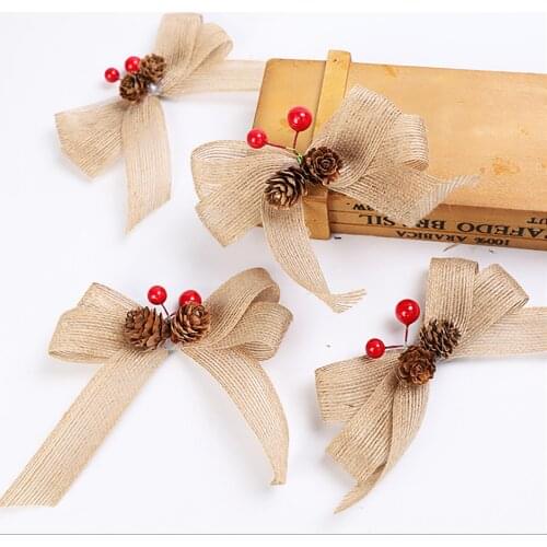 10 pcs Christmas Wreath Decorative Simulation Pine Cone Bows Ornaments XMAS Tree Hanging Decoration Christmas Bow