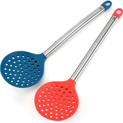 Silicone Leaky Spoon Resistant Stainless Steel Handle Non-stick Pan Fishing Tackle Kitchen Utensils Kitchen Accessories