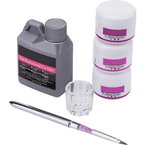 Generic 120ml Nail Art Kits Acrylic Liquid Powder Pen Glass Dappen Dish DIY Set