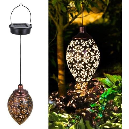 Vintage LED Solar Powered Landscape Lamp Hanging Lawn Garden Iron Lamp Decor