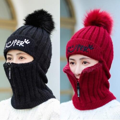 Knitted Beanie Hat Cashmere Knitted Hats Outdoor cycling ear protectors for Women Cap Rabbit Fur Ladies Splice Beanies Bonnet