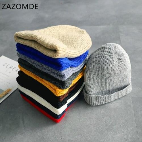 Knitted hat mens and womens non-eaves melon hat hip hop warm cold hat artistic wool hat fashionable simple all-matching bag