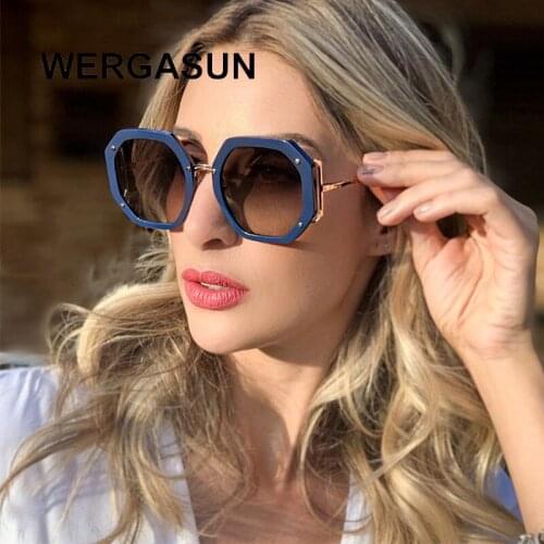WERGASUN Vintage Large Frame Sunglasses Women Luxury Retro polygon Glasses Vintage Mirror UV400 Oculos De Sol