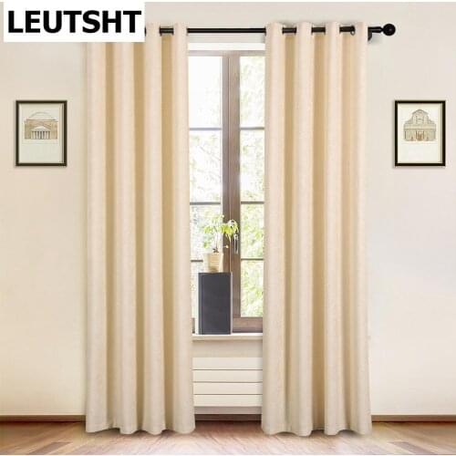 Modern Beige Chenille Curtains for Living Room Bedroom Solid Purple Thick Eyelet Curtain Window Treatment