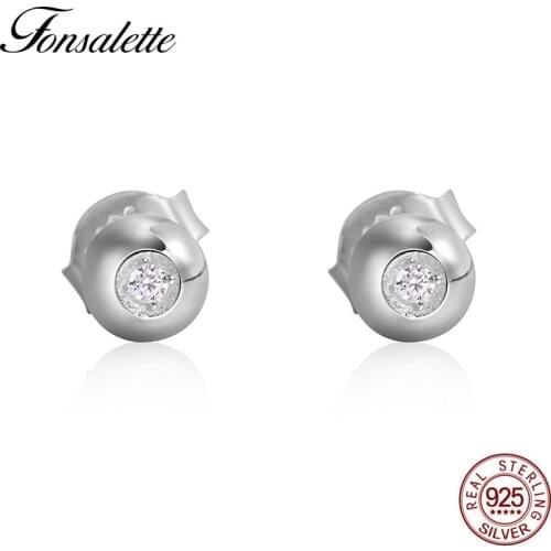 Simple Small Round CZ 925 Sterling Silver Half Ball Bead Stud Earrings For Women Girls Jewelry Wholesale Aros Aretes ZK30